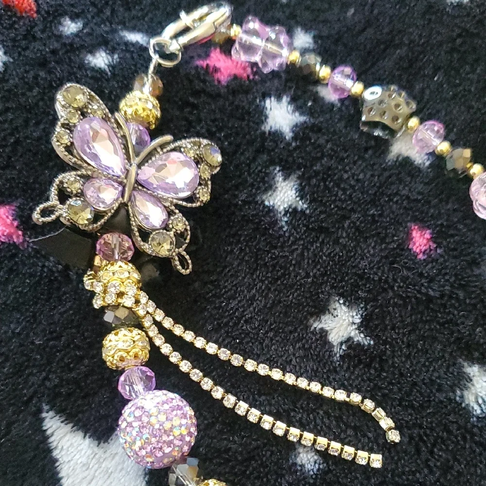 Pretty purple butterfly bag or phone chain
